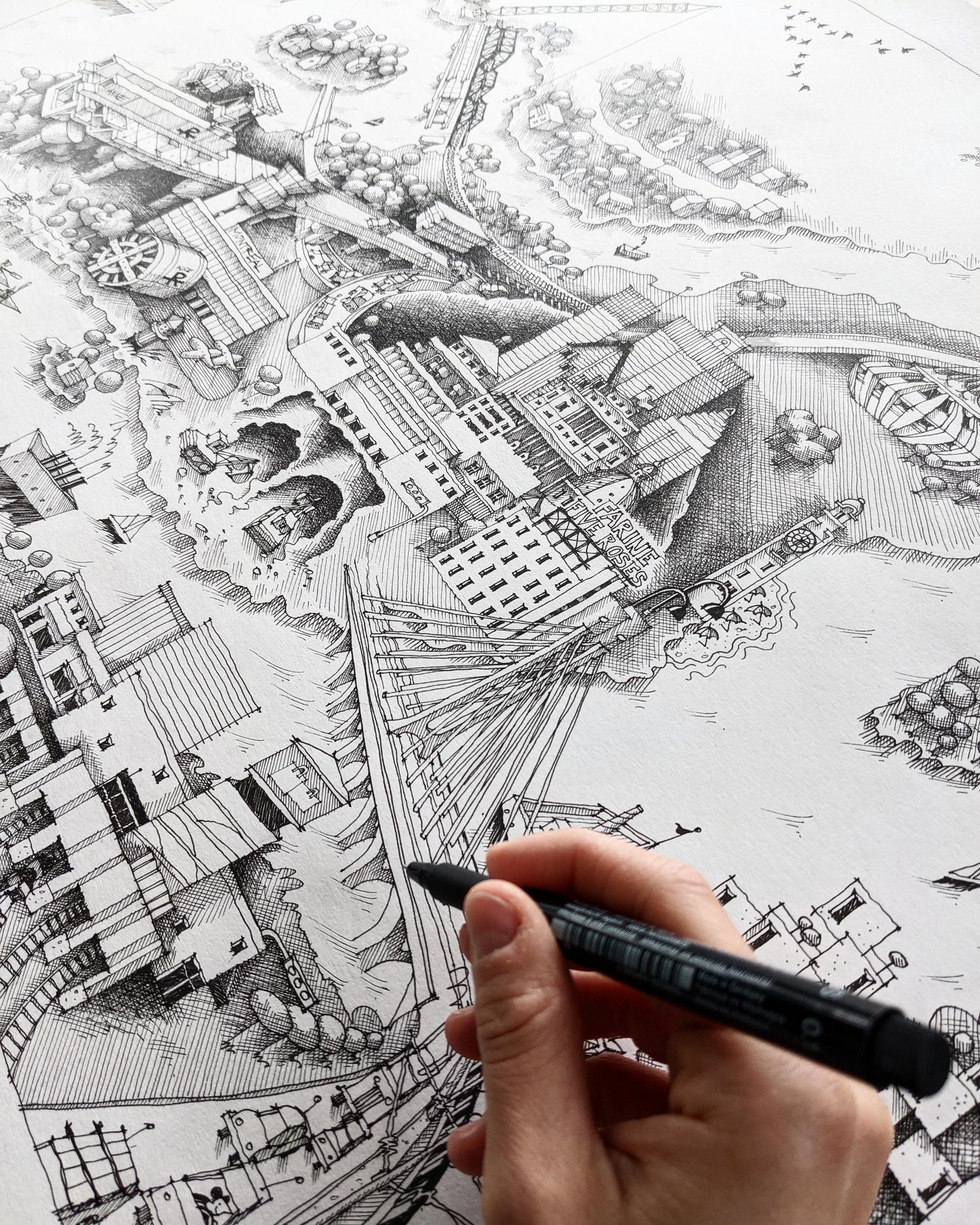 Dessin original  « La Ville en mouvement »
