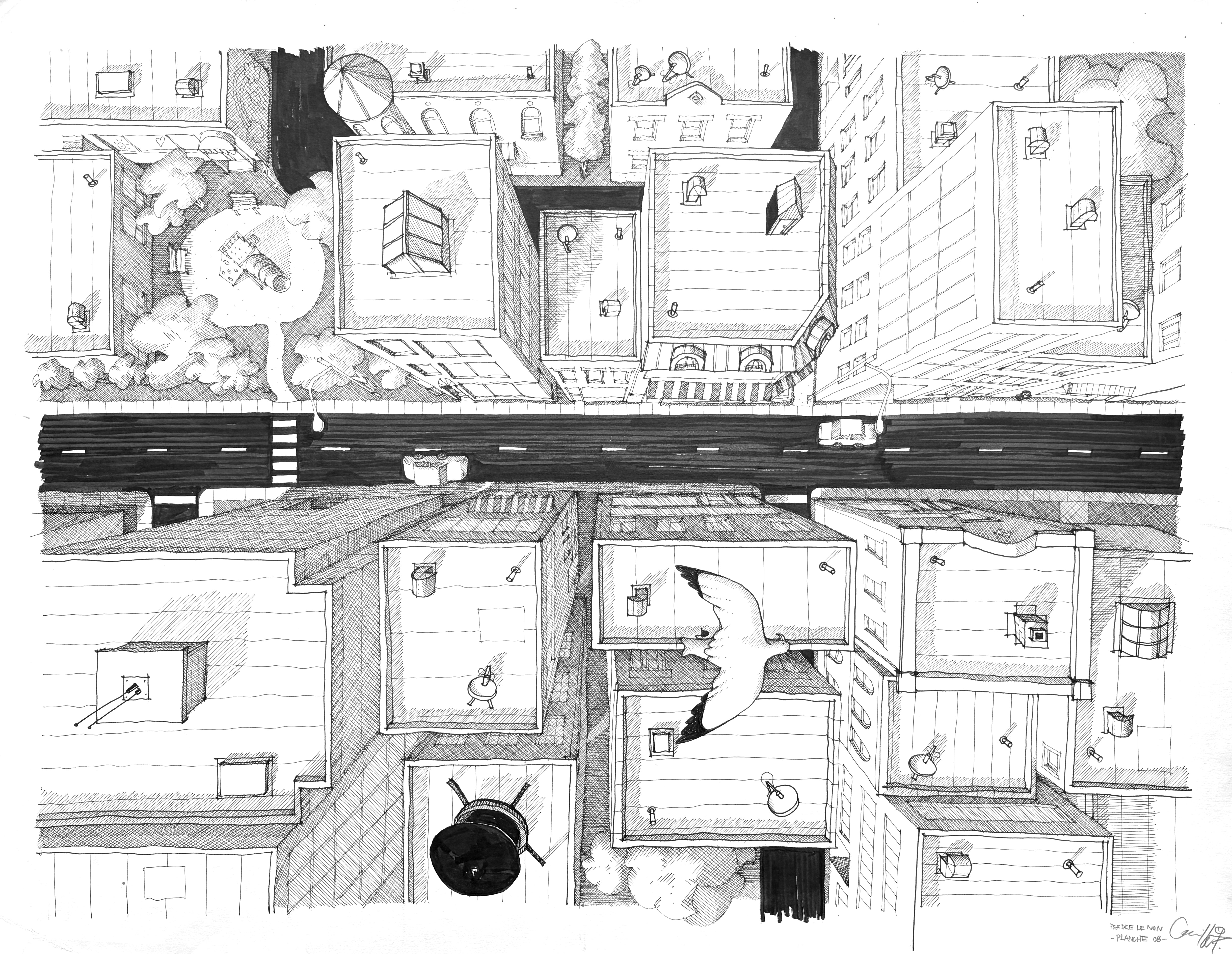 Dessin original  « La ville à vol d'oiseau »
