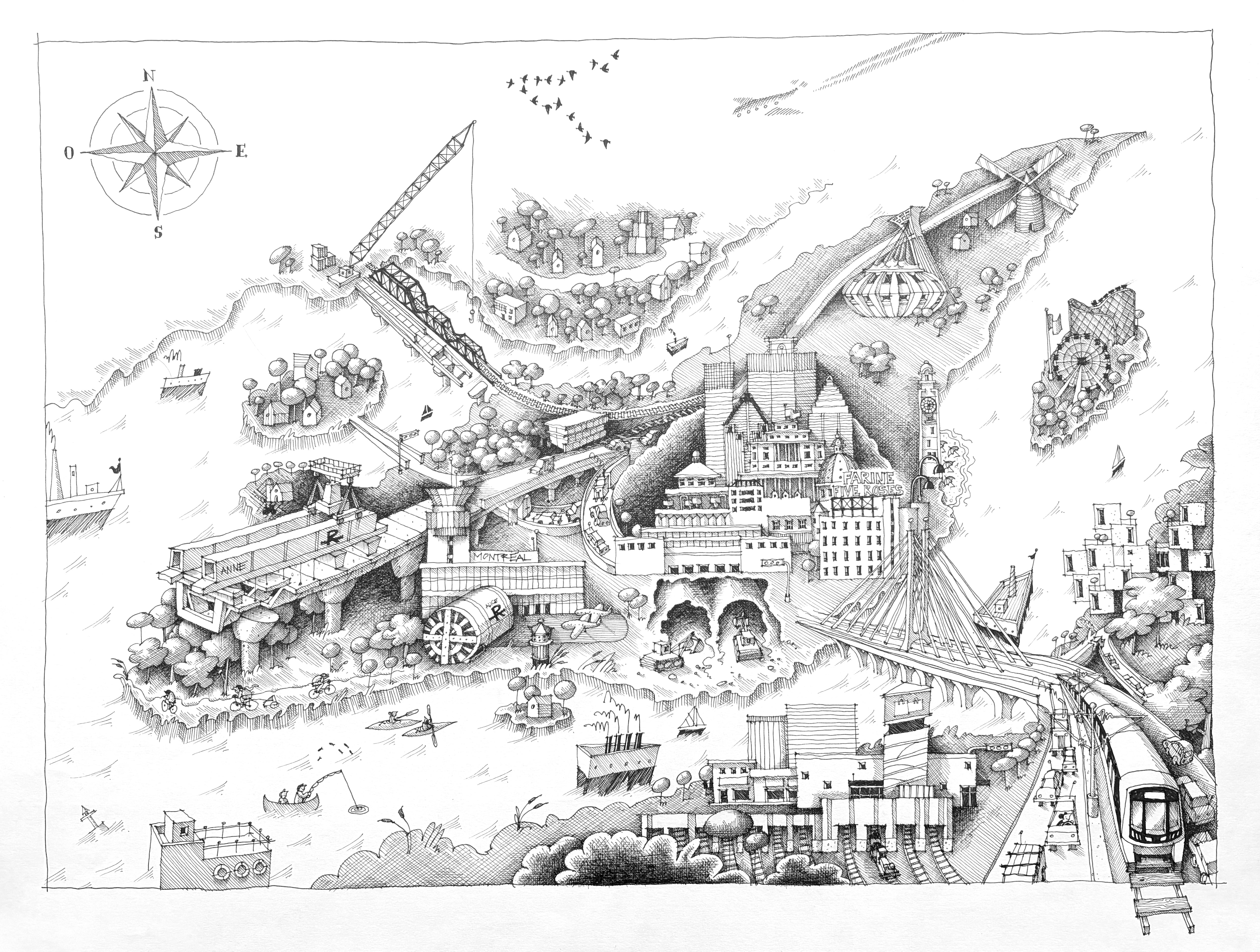 Dessin original  « La Ville en mouvement »